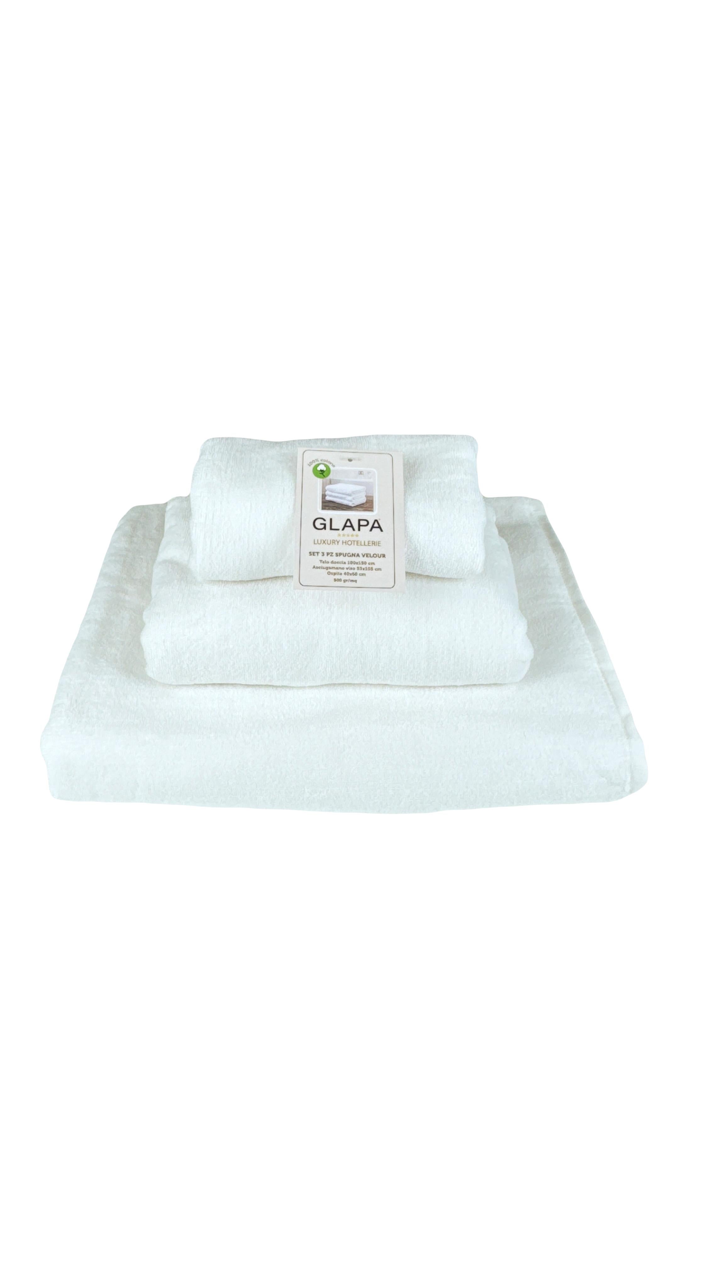 Tris Luxury Hotellerie In Spugna Vellour Colors Bianco Telo Doccia+ Asciugamano Viso + Asciugamano Ospite 100% Cotone