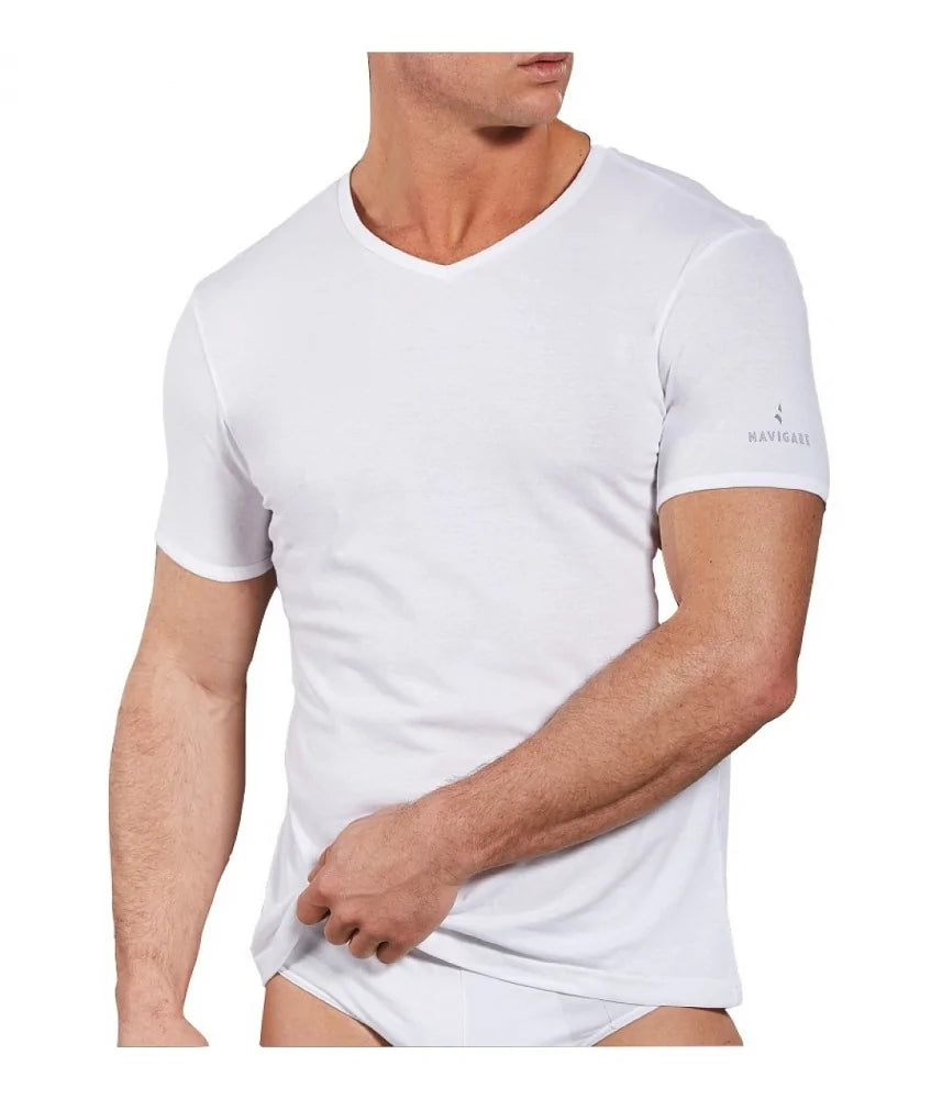 NAVIGARE 3 Pezzi T-Shirt Uomo Mezza Manica Scollo a V 571 in cotone Bielastico