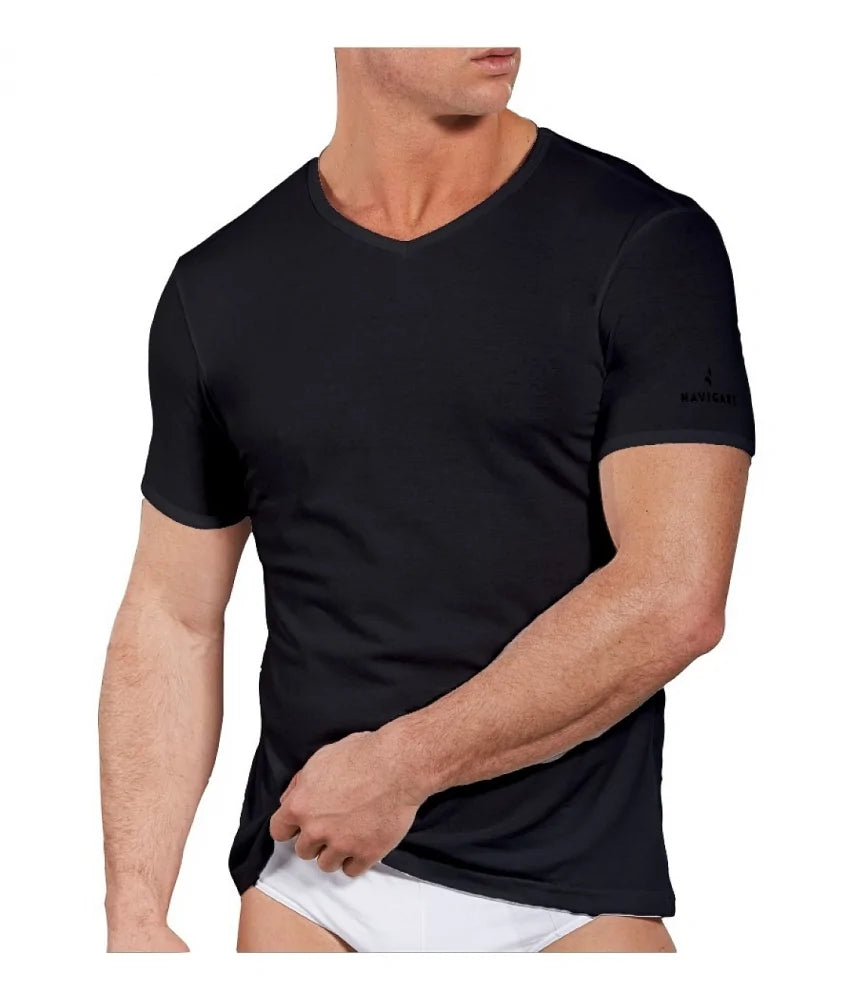 NAVIGARE 3 Pezzi T-Shirt Uomo Mezza Manica Scollo a V 571 in cotone Bielastico