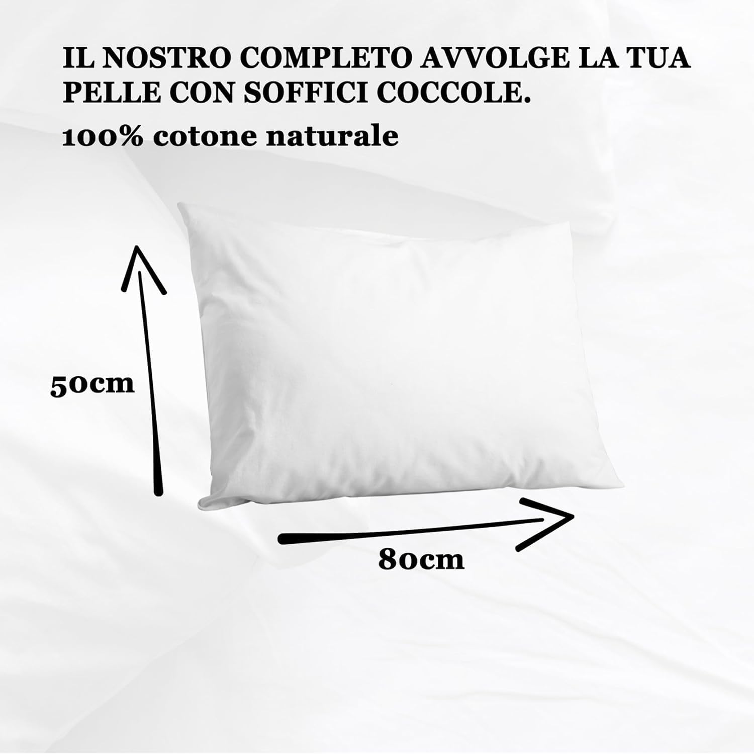 PASSION Coppia di federe 50x80cm a sacchetto in 100% Cotone Bianco