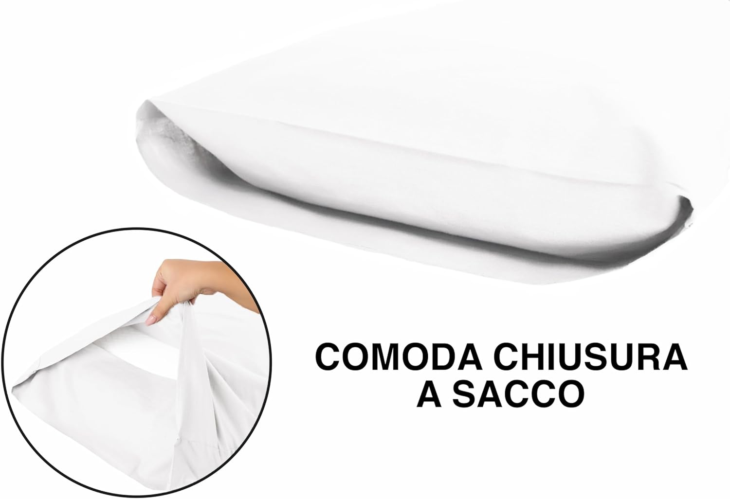 PASSION Coppia di federe 50x80cm a sacchetto in 100% Cotone Bianco