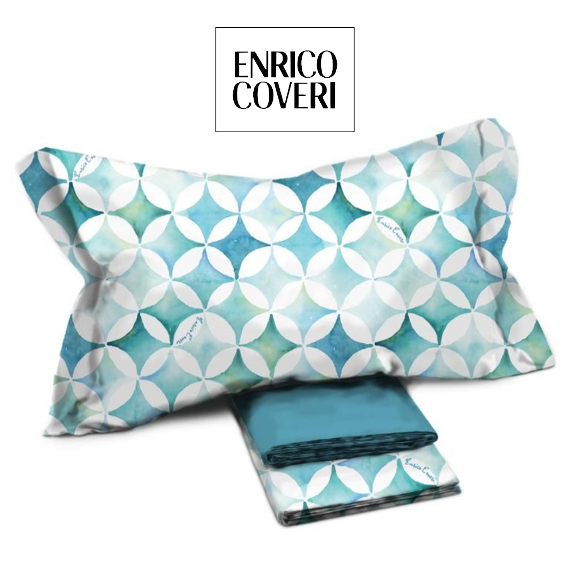 ENRICO COVERI Completo letto matrimoniale 100% percalle - Turchese