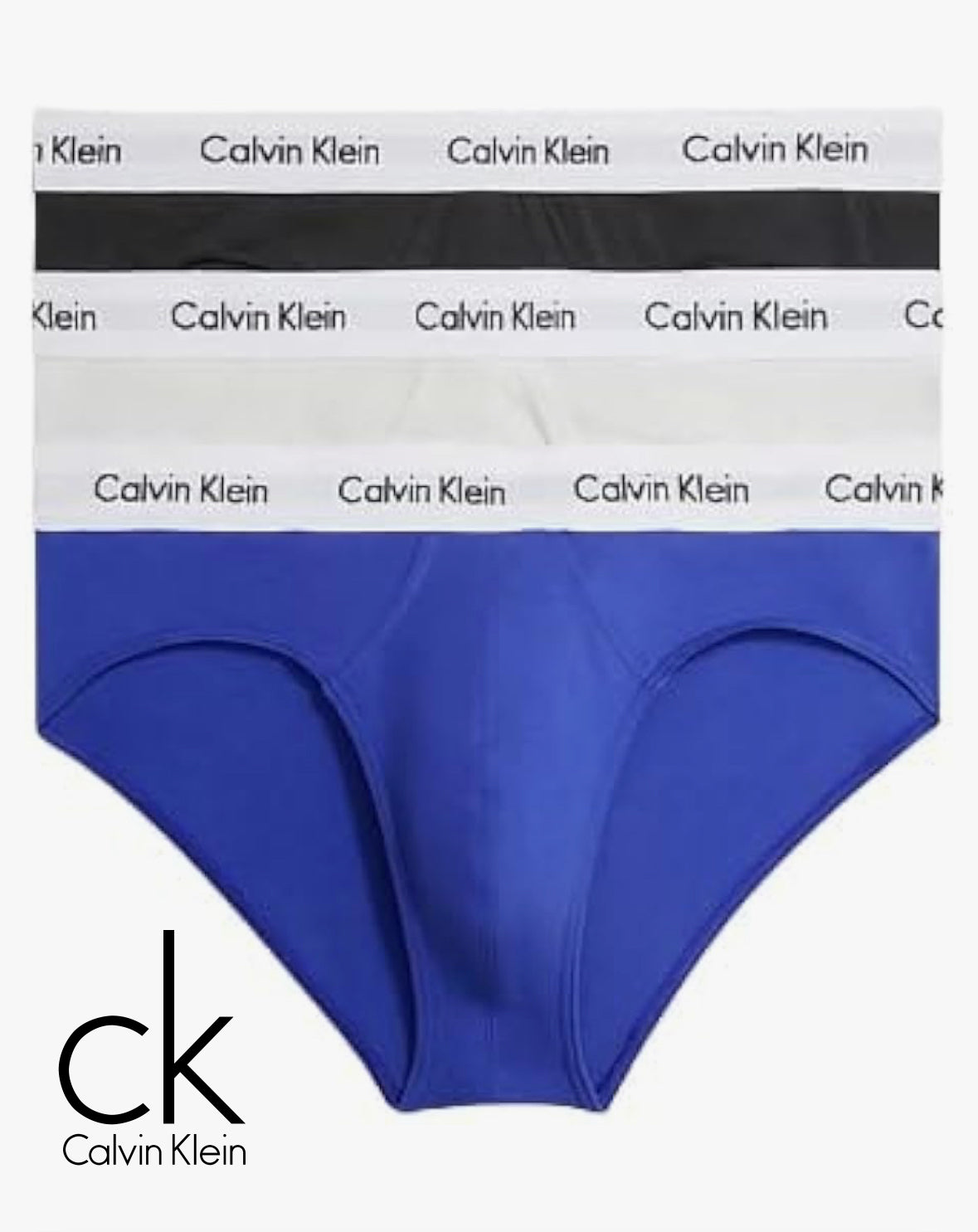 Slip Calvin Klein 3 Pack Cotton Stretch Nero Bianco Blu Royal Uomo