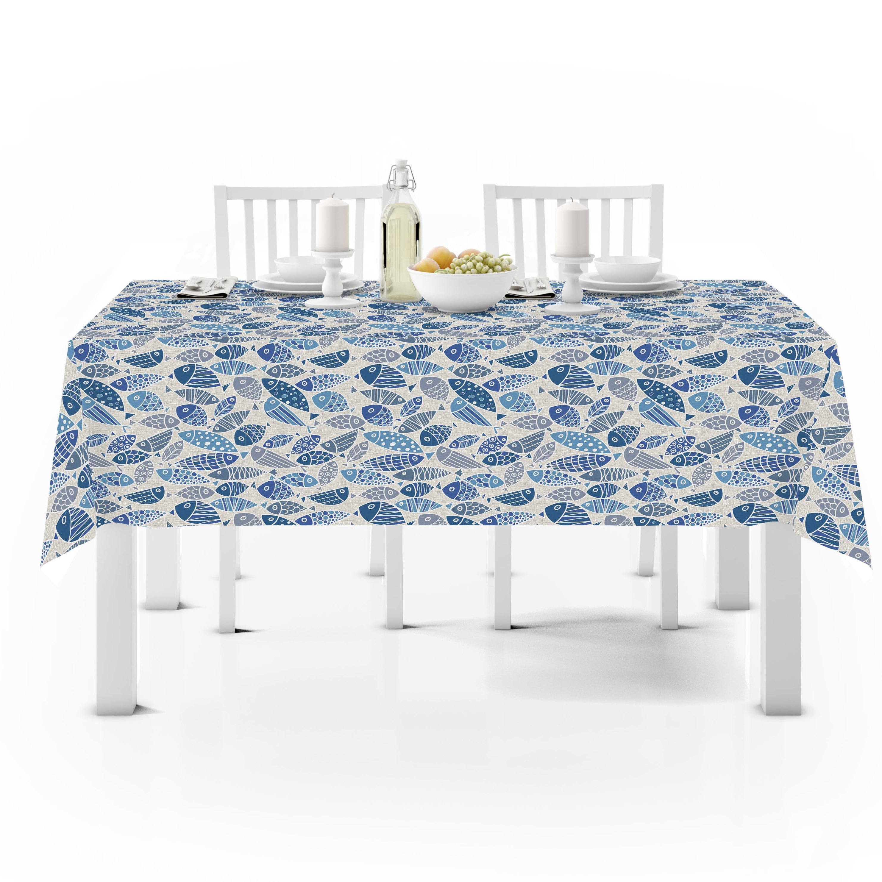 Passion Tovaglia In Misto Cotone Loneta disegno Peixe Blu