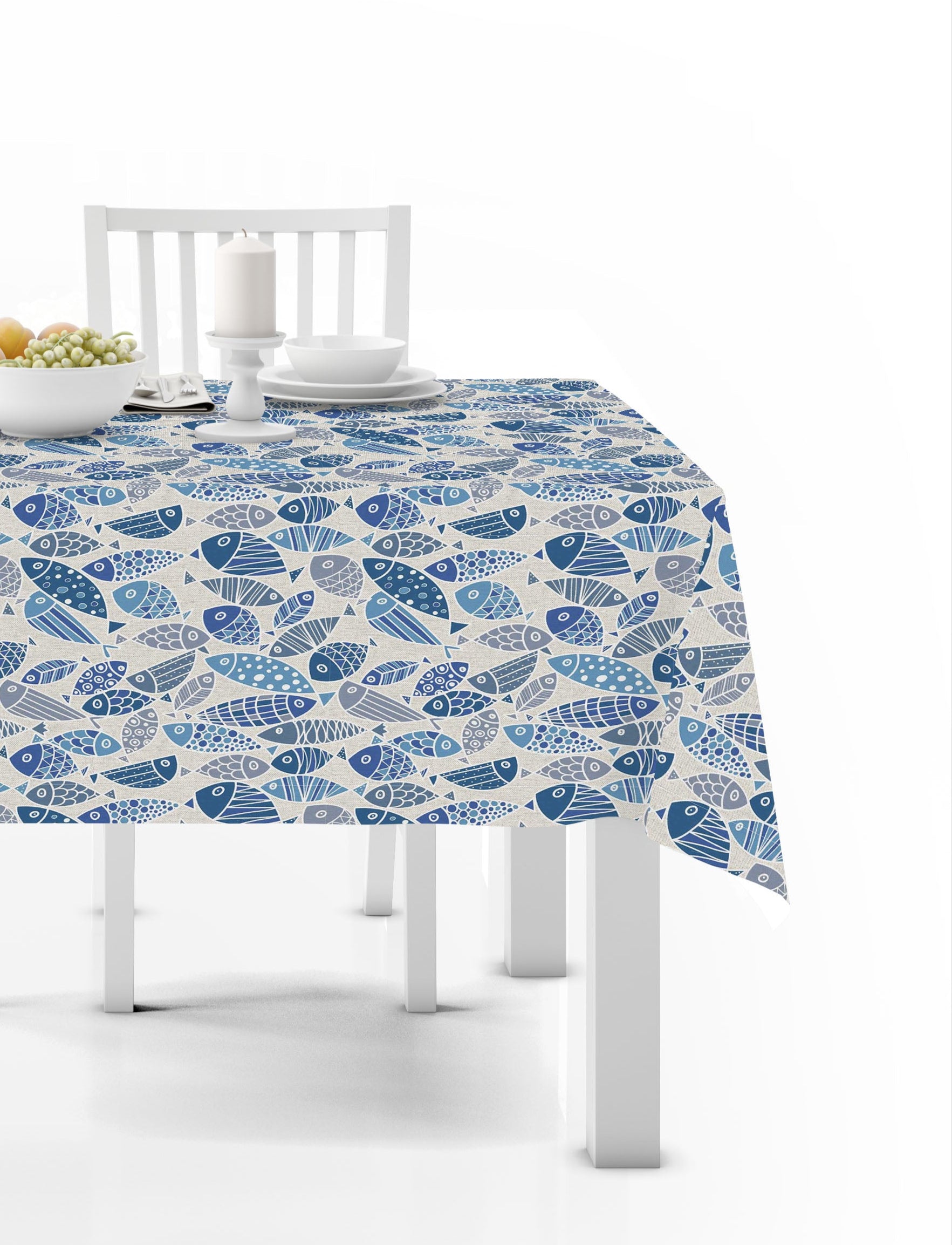 Passion Tovaglia In Misto Cotone Loneta disegno Peixe Blu