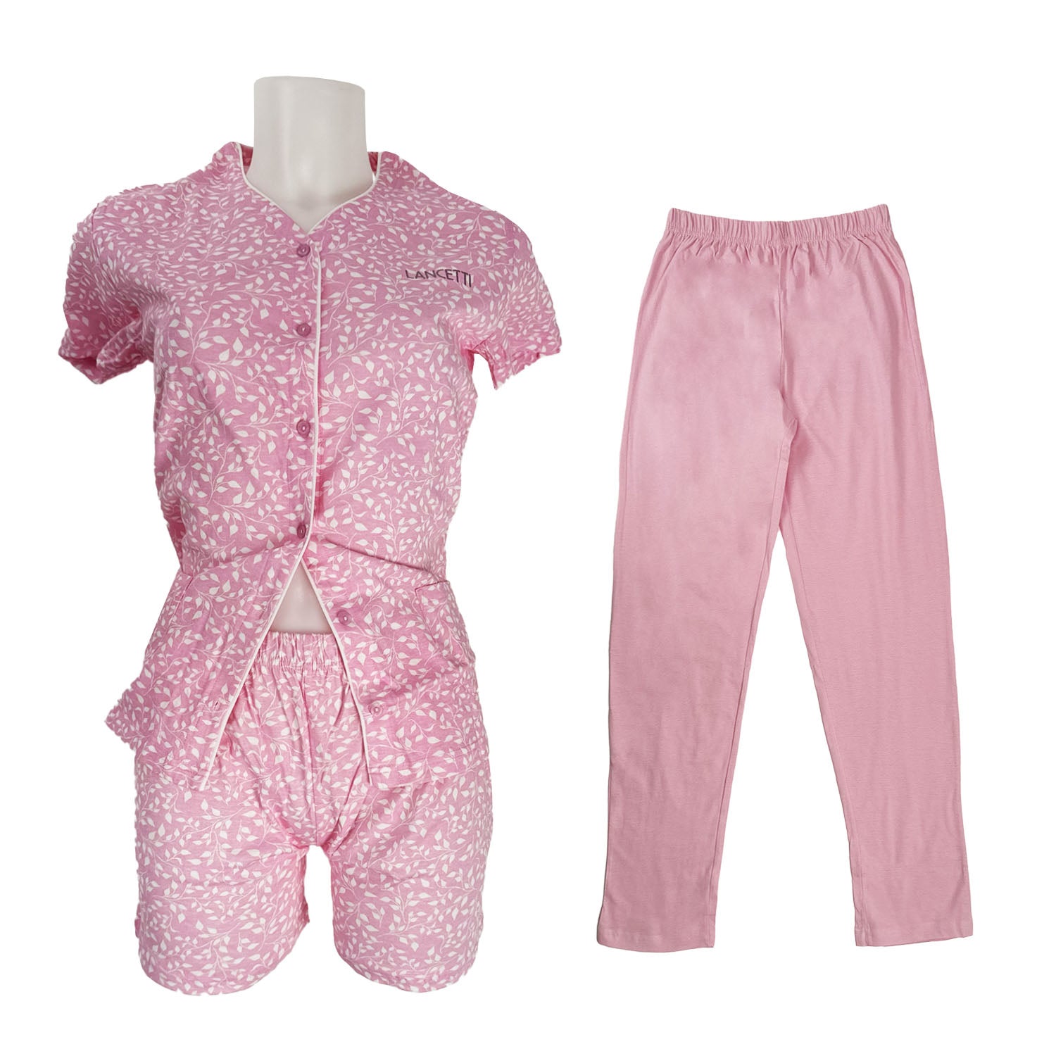 LANCETTI Pigiama IN COTONE DONNA Set 3 Pezzi Art LSW 00411 Rosa