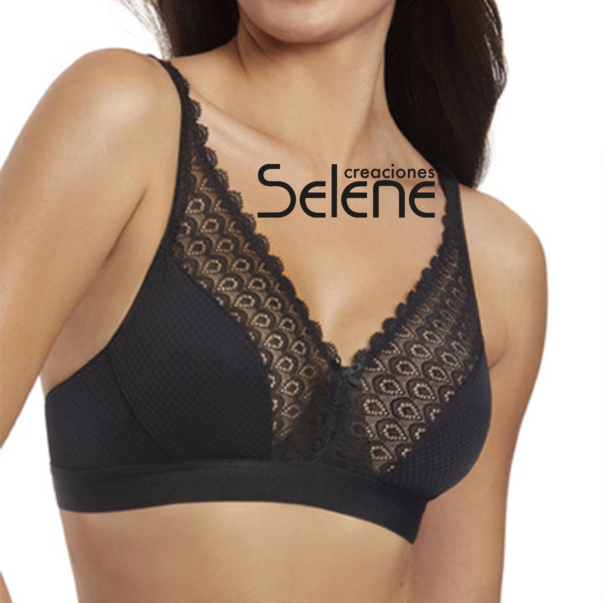 Selene CLOE Reggiseno in pizzo con tessuto a nido d'ape senza ferretto e senza imbottitura